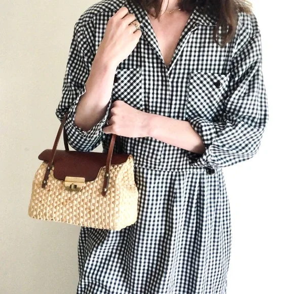 Vintage straw & leather mini tote - Picture 2 of 16